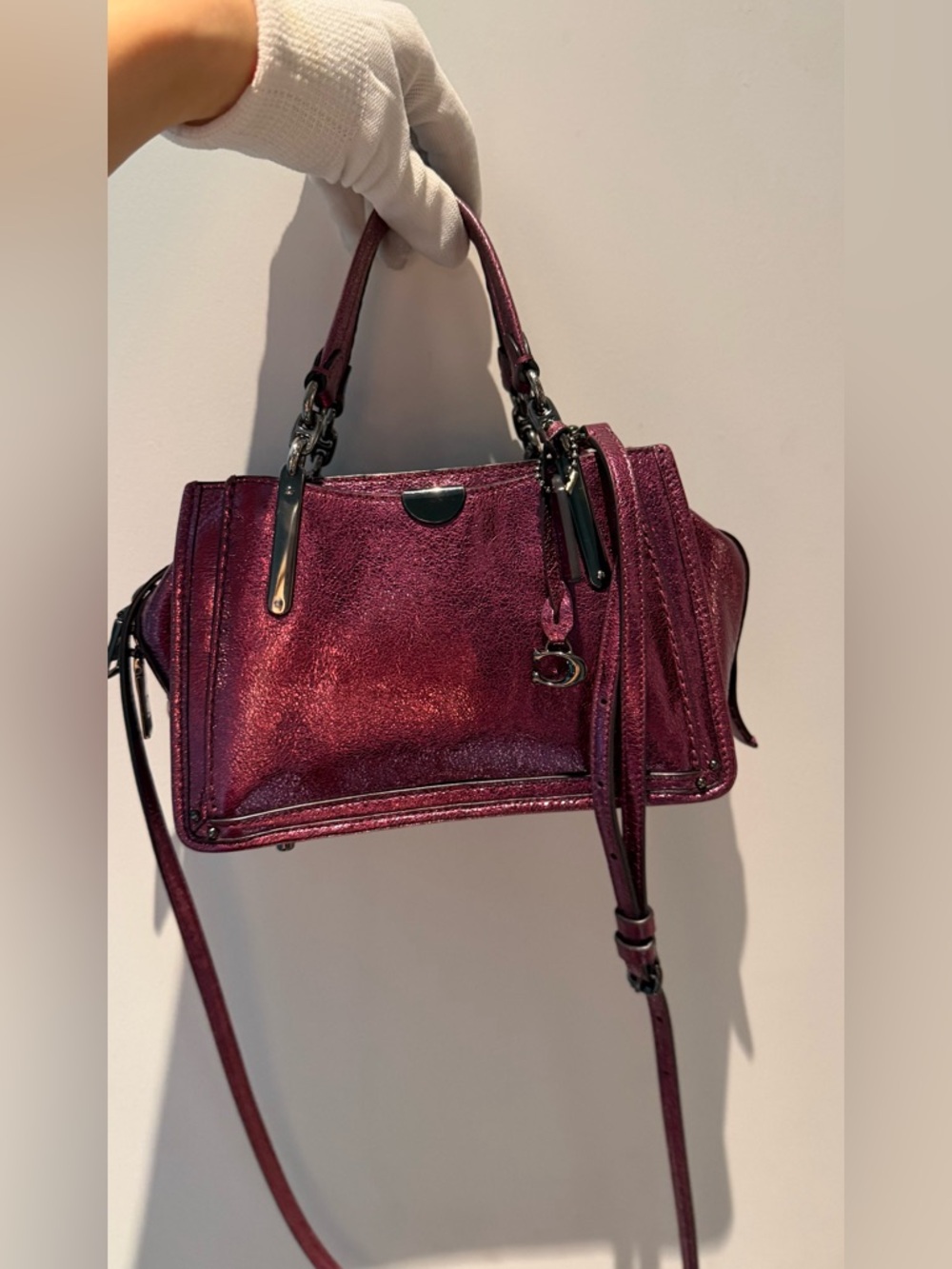 Metallic Plum Top-Handle Women’s Bag with Detachable Strap